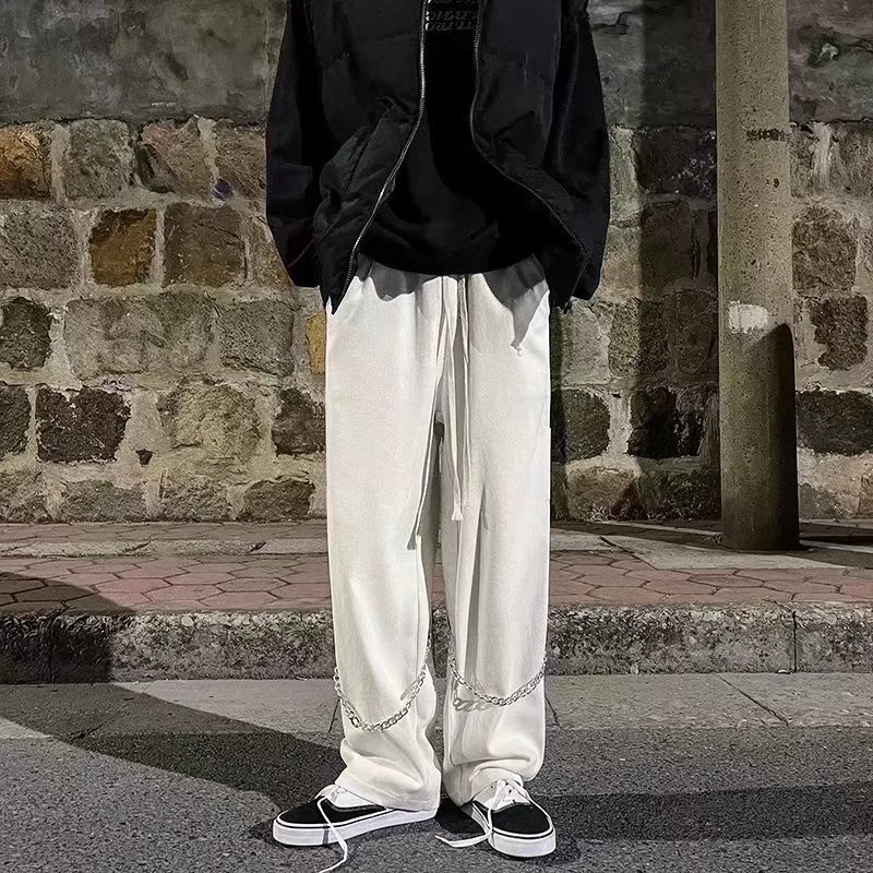 Quần Dài Ống Rộng Phối Dây Xích Phong Cách Thời Trang Hàn Quốc Dành Cho Nam Giới