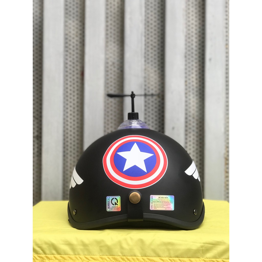 (Freeship) bảo hành 12 tháng Combo nón bảo hiểm nửa đầu 1/2 Captain America + chong chóng + kính phi công