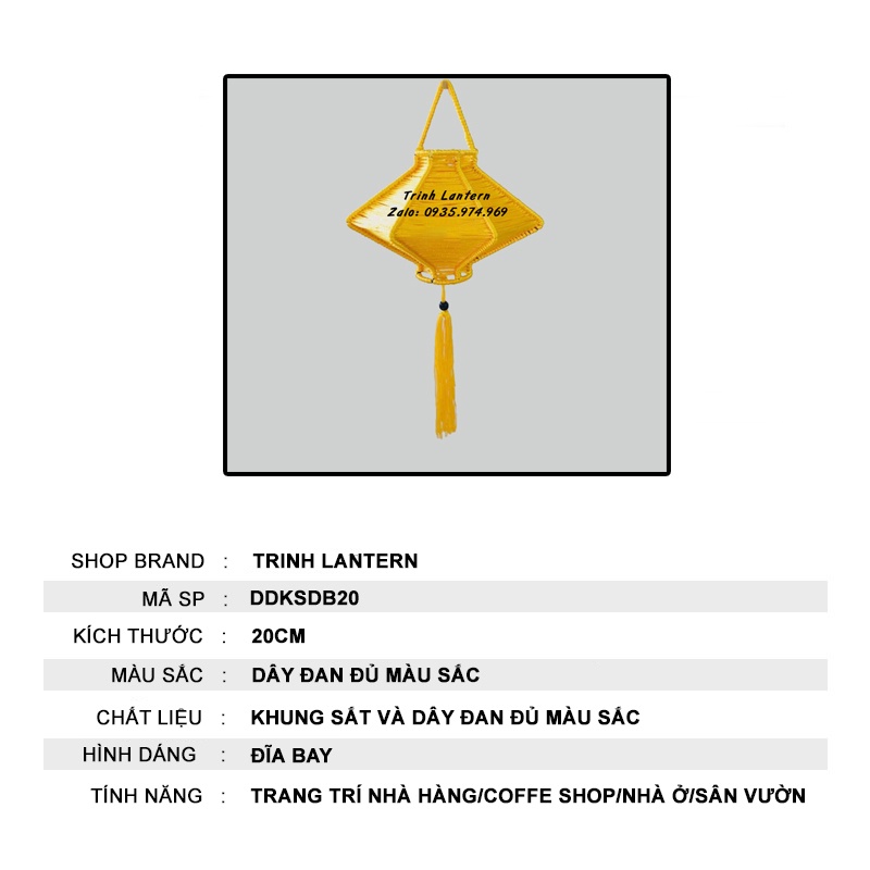 Đèn lồng Hội An khung sắt đan dây đủ màu chống nước treo ngoài trời trang trí size 20CM