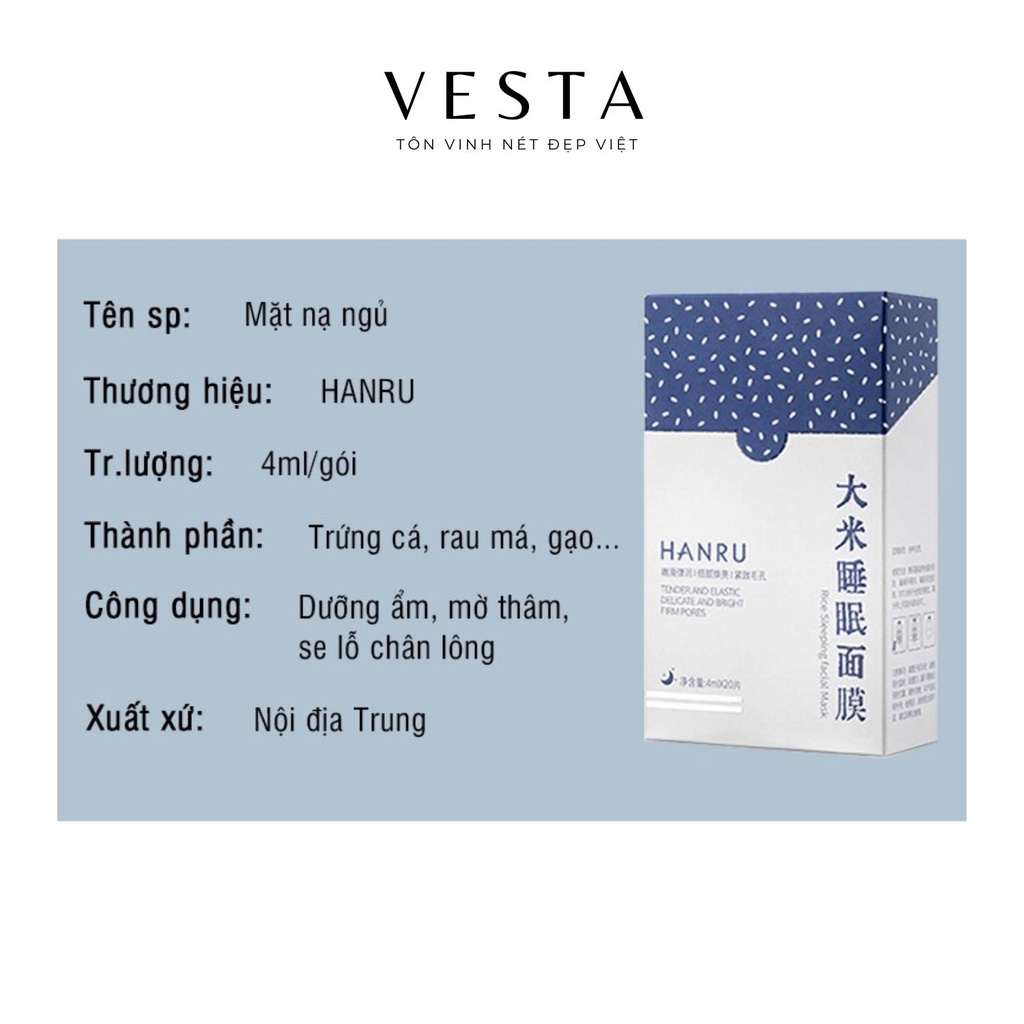 Mặt Nạ Ngủ Hanru - Hộp 20 Gói Mặt Nạ Dưỡng Da  - Mask Thạch Gạo Trắng Da Và Dưỡng Ẩm