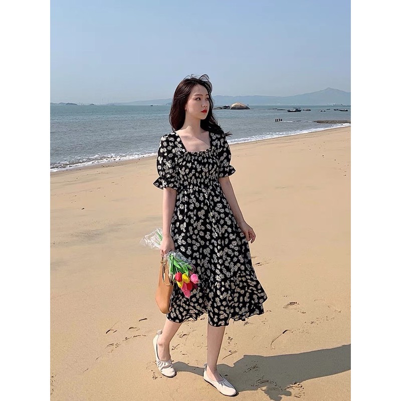 Đầm Hoa Cúc Thắt Nơ Lưng Phong Cách Hàn Quốc | BigBuy360 - bigbuy360.vn