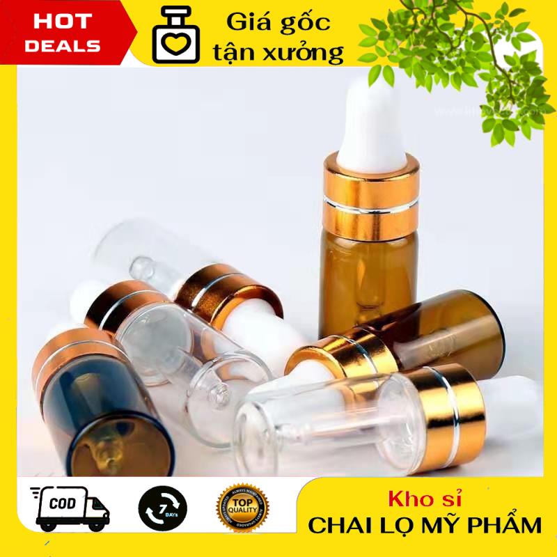 Lọ Chiết Serum ❤ GIÁ TẬN GỐC ❤ Lọ đựng tinh dầu thủy tinh mỏng bóp giọt Khoen Vàng 2ml/3ml/5ml chiết mỹ phẩm .