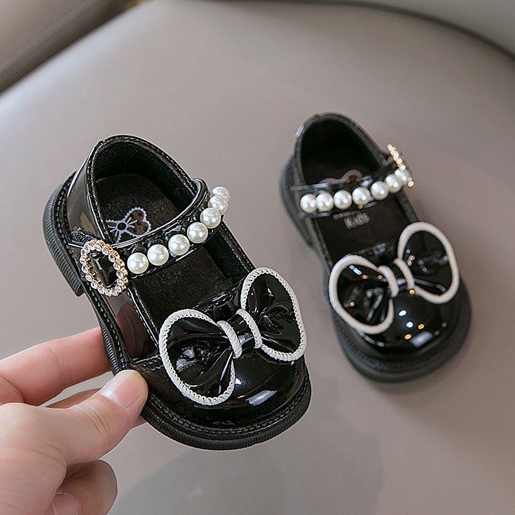 Giày búp bê cho bé gái da bóng mềm đính hạt nơ nhỏ xinh xắn phong cách Hàn Quốc K08A