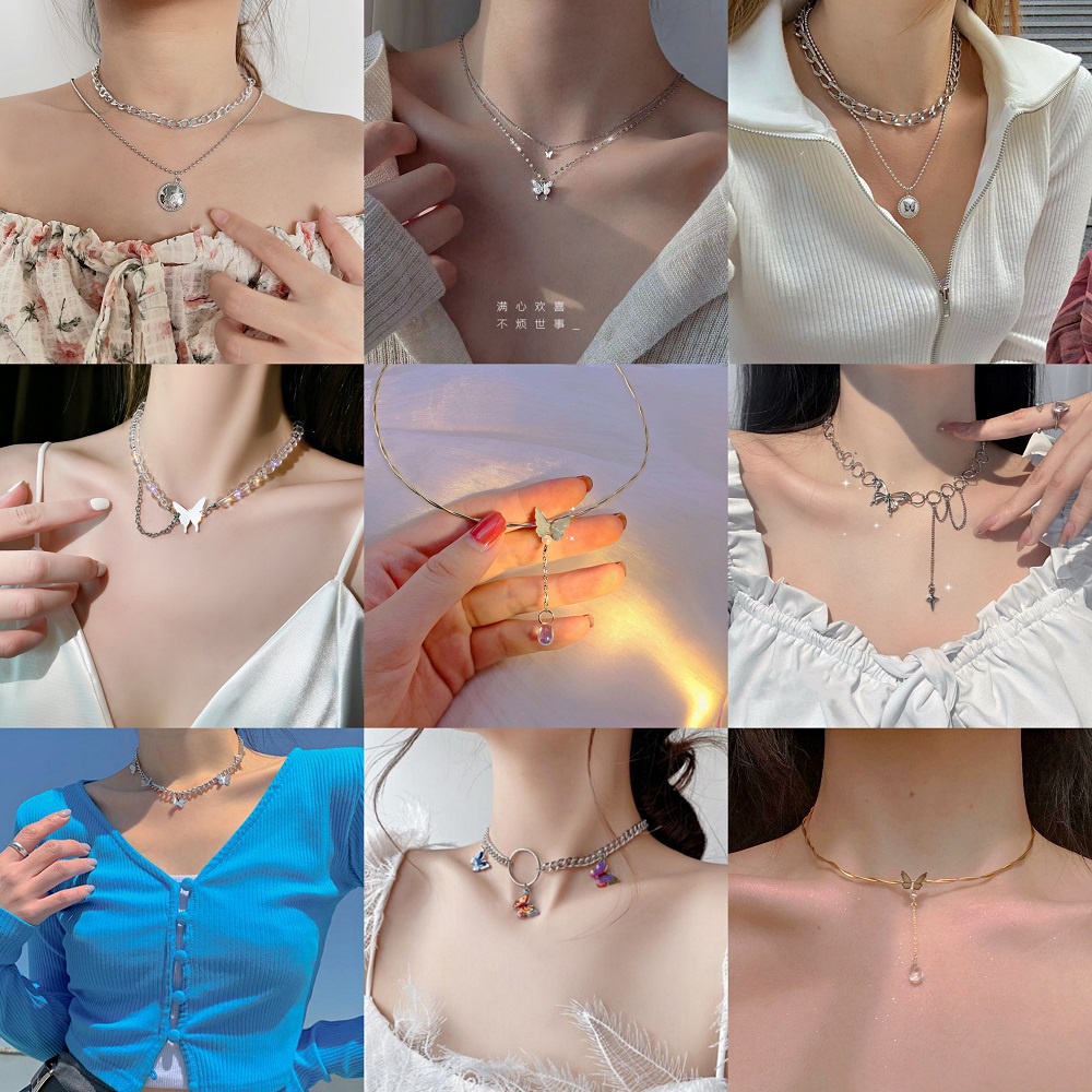 vòng cổ Hợp Kim Nhiều Lớp Mặt Hình Bướm Xinh Xắn Cho Nữ
