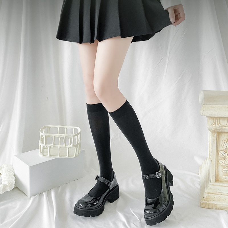 Đôi vớ FHYL cổ cao vải nhung mỏng màu đen/ trắng thời trang mùa hè dành cho nữ