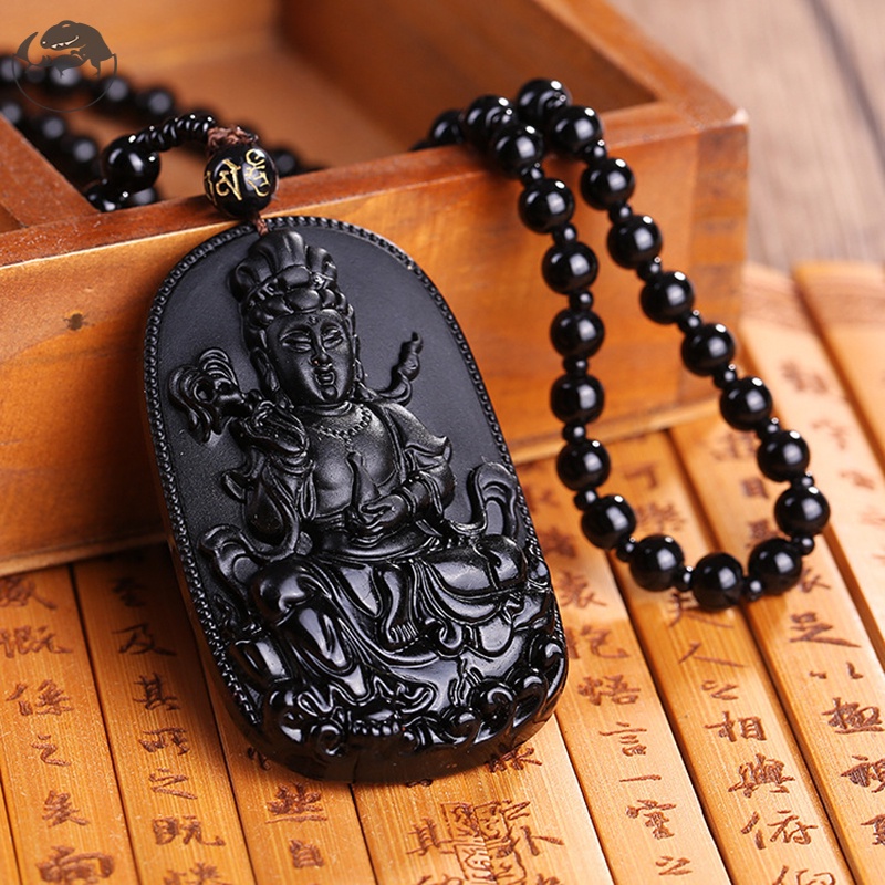 Vòng cổ mặt đá Obsidian may mắn chống trầy xước dành cho nam và nữ