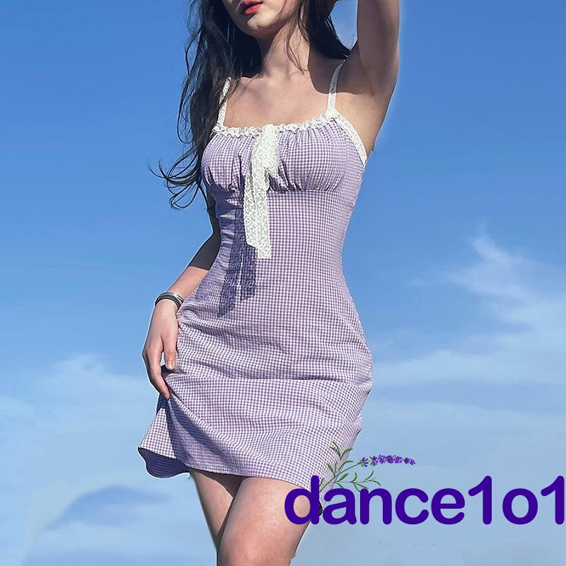 Đầm Xòe Caro Phối Ren Xinh Xắn Cho Nữ Khiêu Vũ1O1-2000S