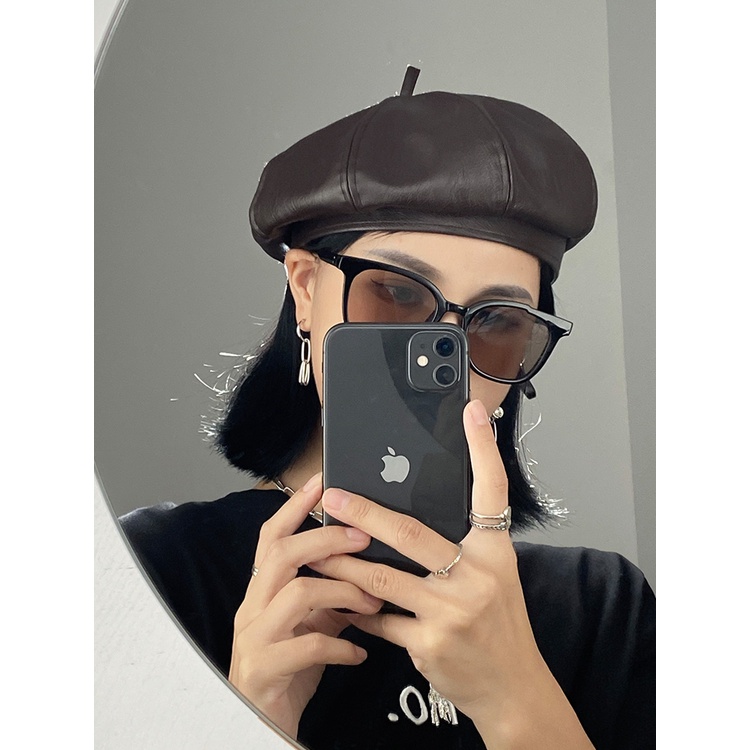Mũ beret bằng da PU phong cách Nhật Bản retro thời trang mùa thu cho nữ