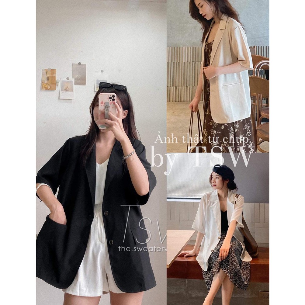 Áo Blazer tay lỡ 1 lớp, Áo Blazer 2 cúc túi nắp Hàn Quốc | BigBuy360 - bigbuy360.vn