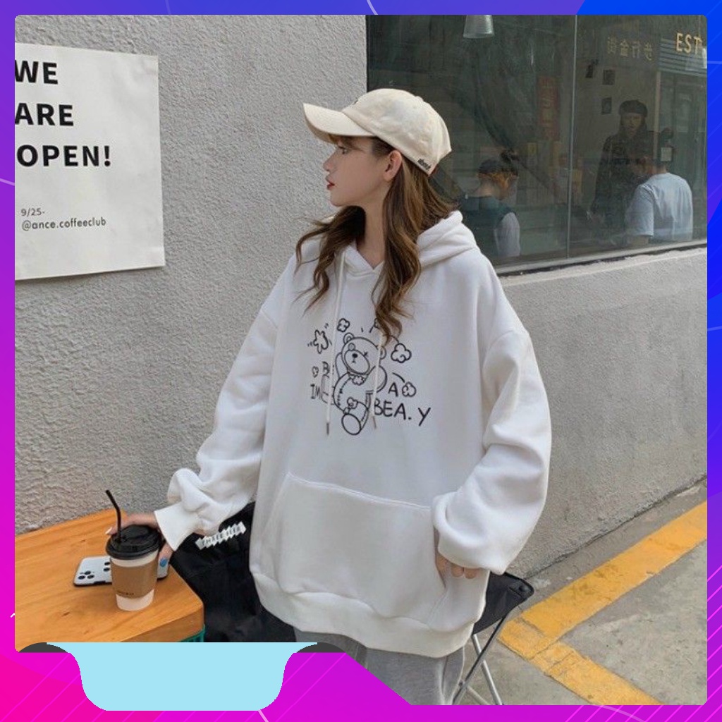 Áo hoodie nữ form rộng, Áo hoodie nữ form rộng nỉ dày có mũ unisex mặc nhà đi chơi đi