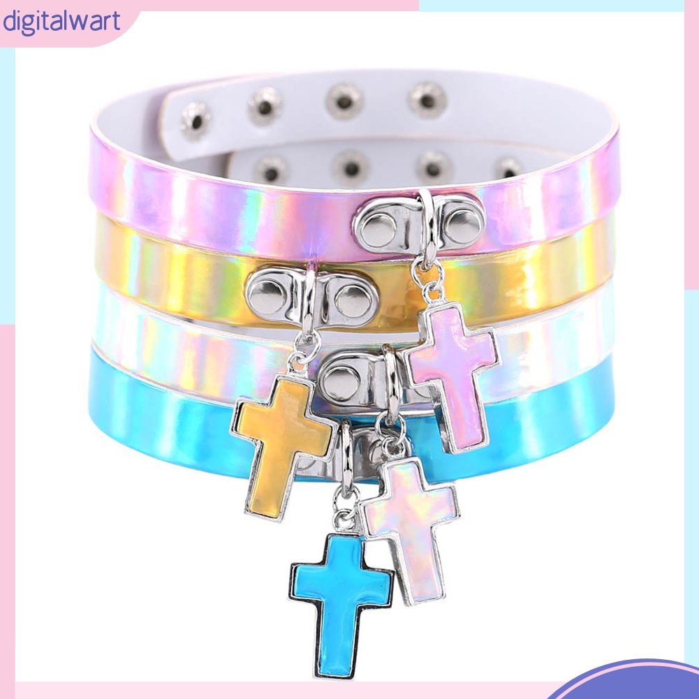 Vòng cổ choker mặt thánh giá màu hologram cá tính trẻ trung dành cho nữ