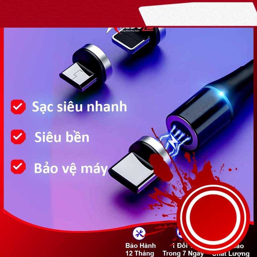 Sạc nam châm 3 đầu linh hoạt 360 độ dây dù siêu bền, điện áp ổn định bảo vệ máy sạc iphone,samung,op