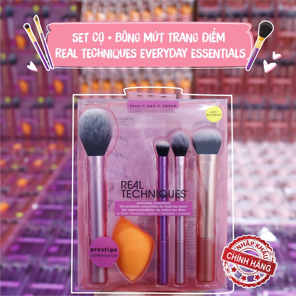 Set Cọ + Bông Mút Trang Điểm Real Techniques Everyday Essentials (5SP)