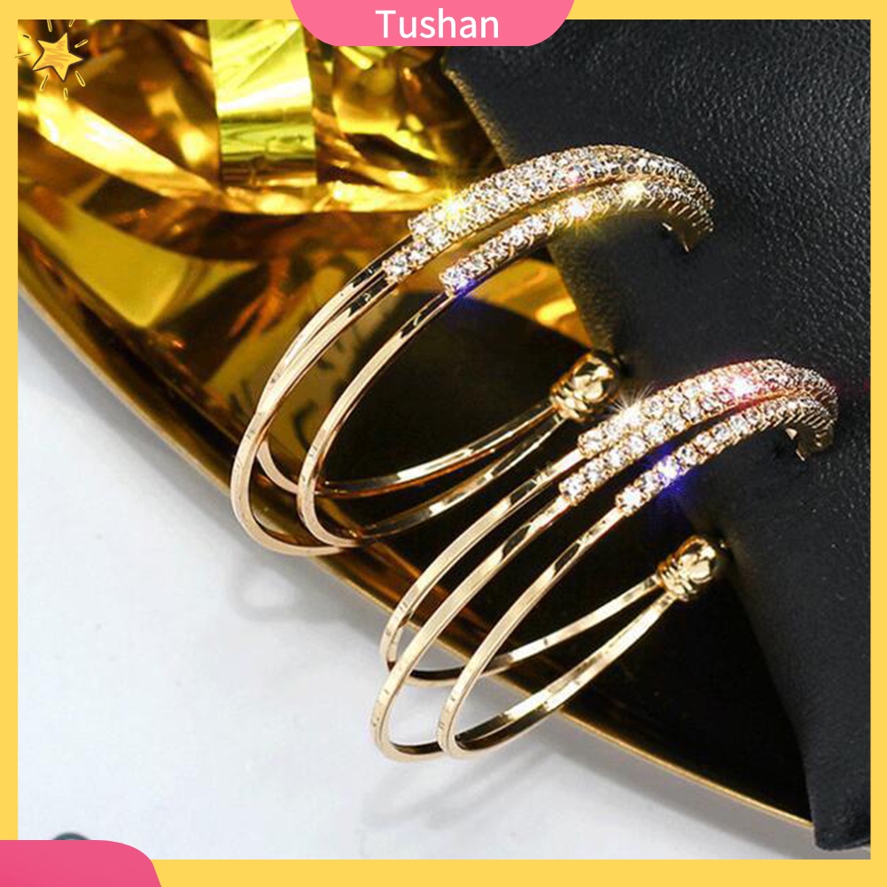TUSH_Women Rhinestone Multi C Shape Circle Hoop Earrings Statement Party Jewelry Gift