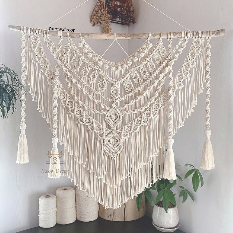 Mành macrame phong cách boho treo tường trang trí nhà cửa, homestay, quán cafe (W68)