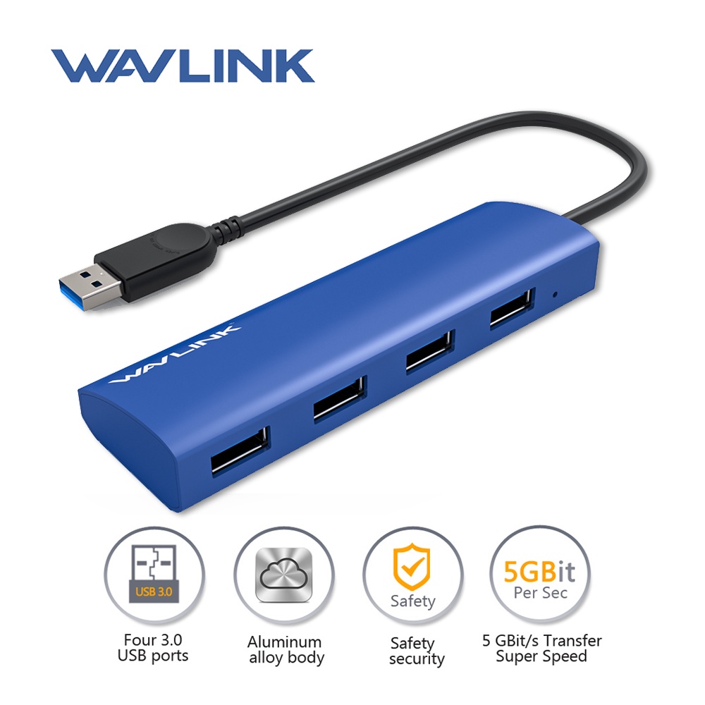 Bộ chuyển đổi Hub USB 3.0 4 cổng Wavlink Thiết kế bằng nhôm lên đến 5Gbps Truyền dữ liệu cho PC, Ult