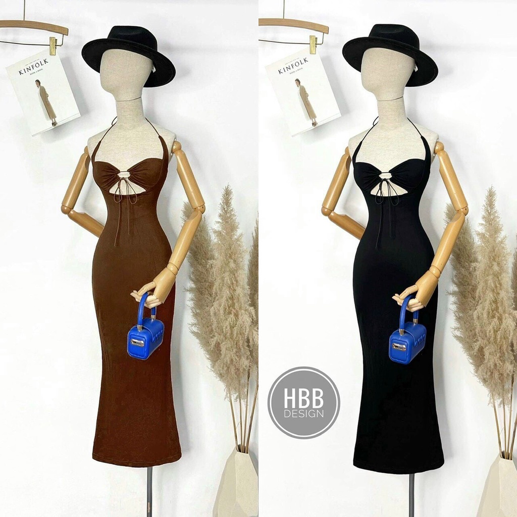 Đầm nữ dáng dài maxi kiểu cổ dây yêm khoen bụng hot