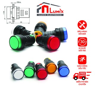 Đèn báo pha tủ điện phi 22 mm 220v màu xanh đỏ vàng, Led báo pha tủ điện phi 22 220v màu xanh đỏ vàng