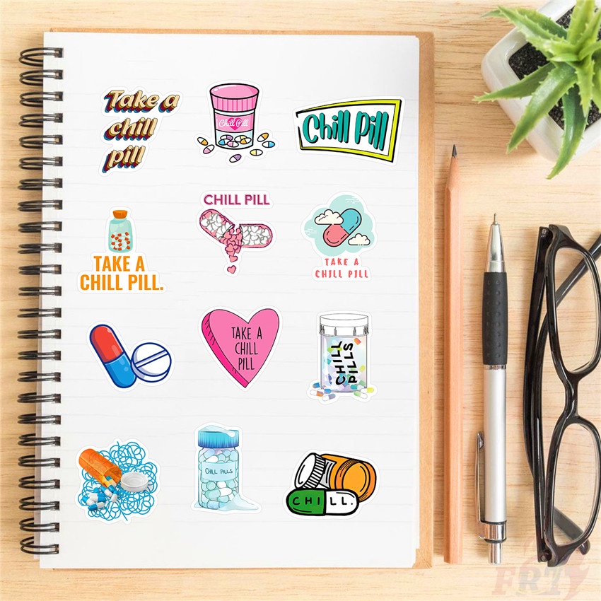 ❉ Nhãn Dán Thuốc Chill Series 01 ❉ Bộ 50 Sticker Chống Thấm Nước Họa Tiết Doodle Hợp Thời Trang