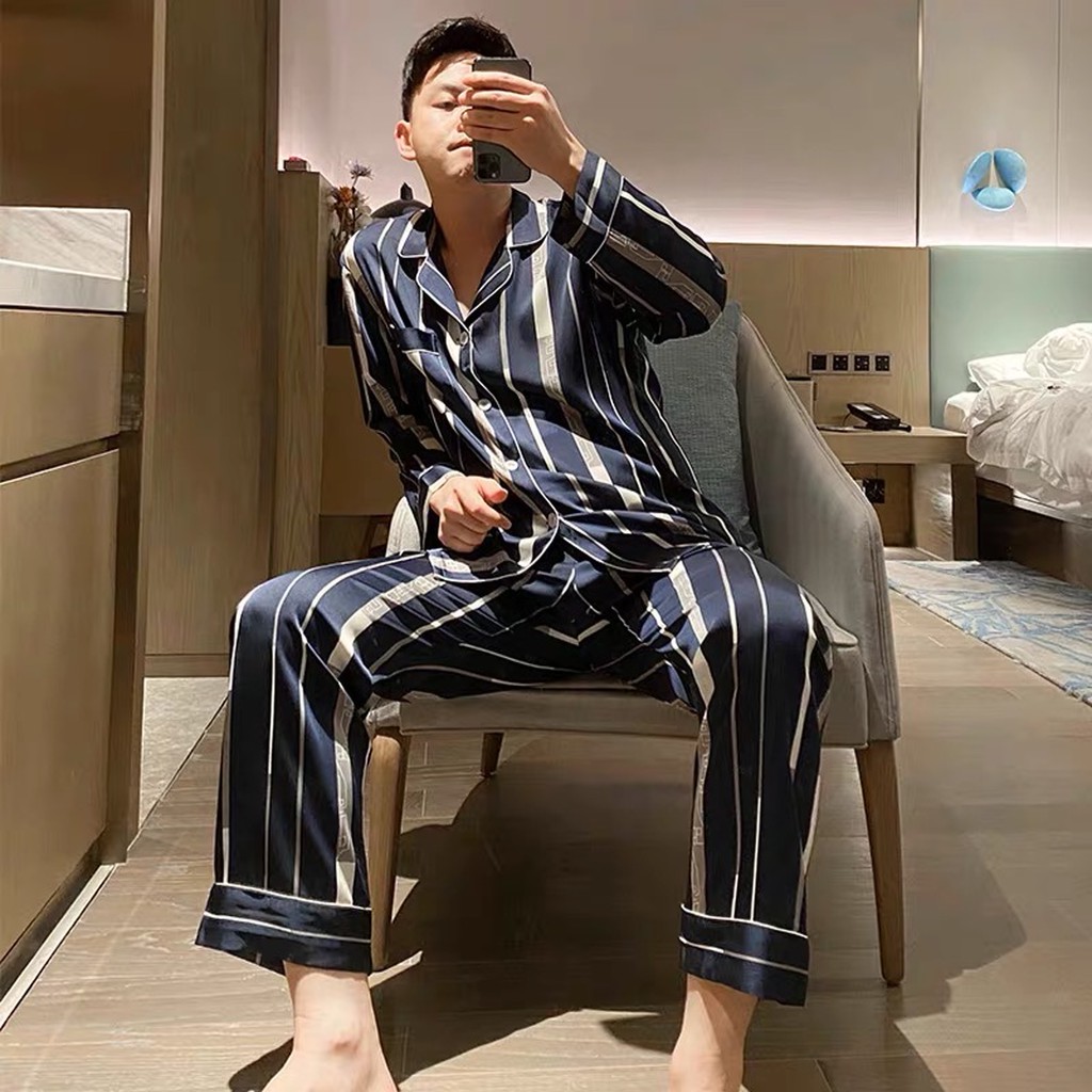 Set đồ ngủ lụa Pijama nam màu trơn thoải mái cho nam