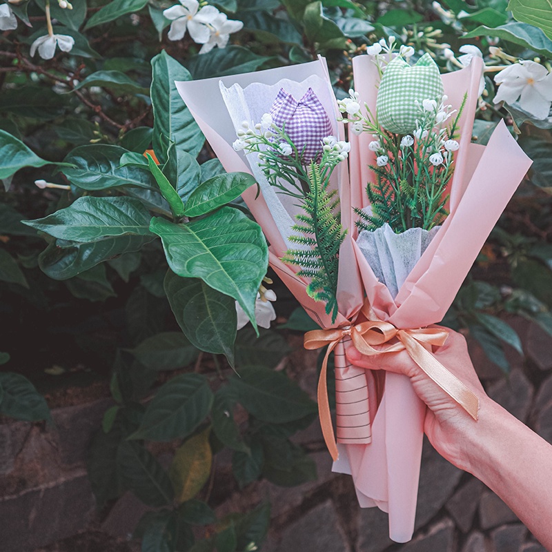 Bó 01 Hoa Tulip Phối Handmade Vải Nhiều Màu Quà Tặng, Trang Trí Nhà Cửa,Chụp Hình Decor