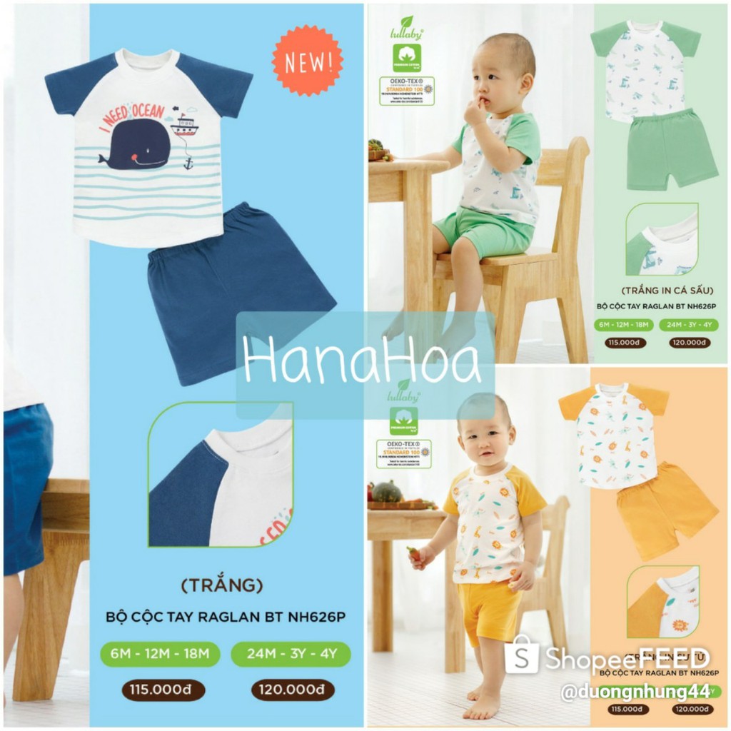 [Mã FASHIONXANH264 giảm 10K đơn 50K] [Lullaby] Bộ cộc tay raglan bé trai NH626P (size 6m-4Y)