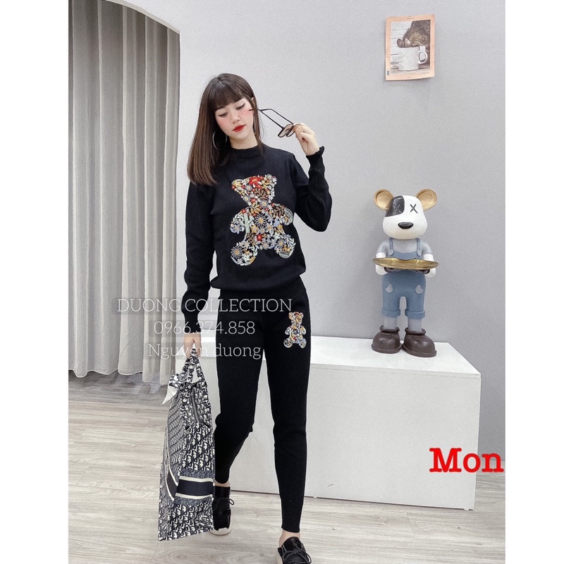 Bộ thể thao gấu hoa Set bộ thêu gấu màu siêu đẹp