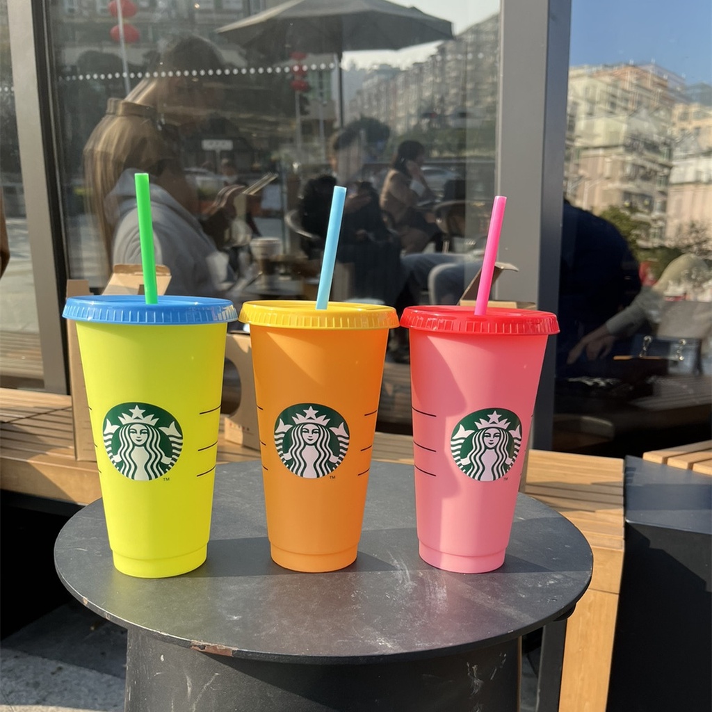Starbucks Ly Uống Nước Starbucks 710ml Có Ống Hút Thay Đổi Màu Sắc Độc Đáo