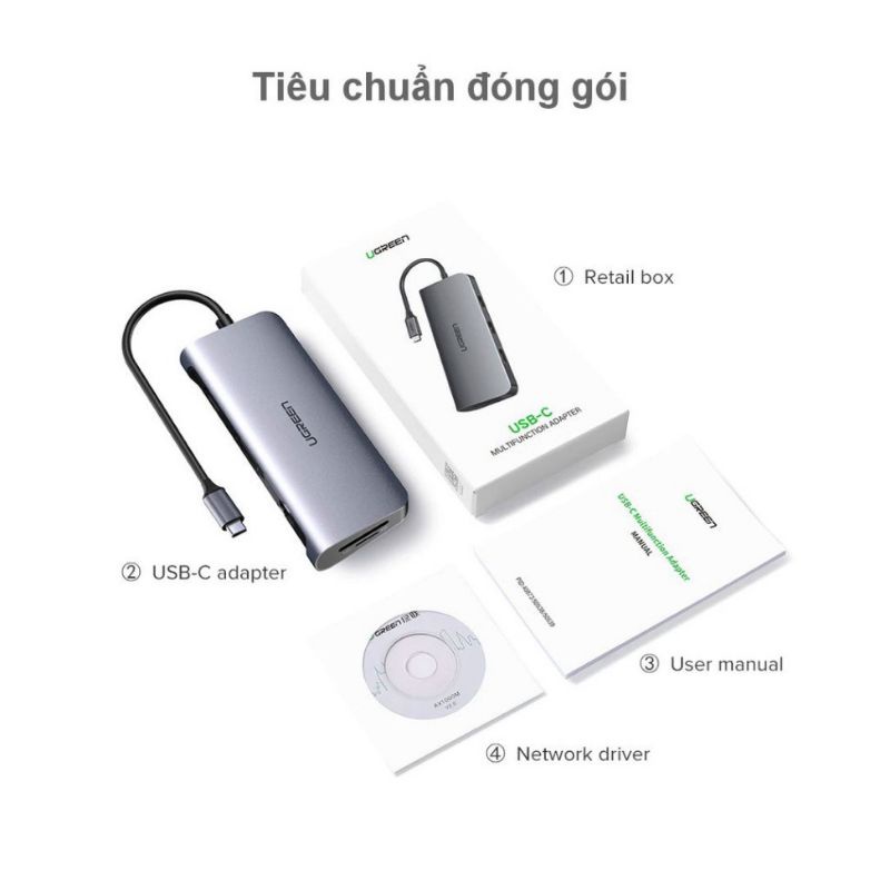 HUB bộ chuyển đổi đa năng USB Type C sang các cổng HDMI+VGA+3 cổng USB 3.0+Lan Gigabit RJ45 + SD,TF Ugreen 40873 CM212