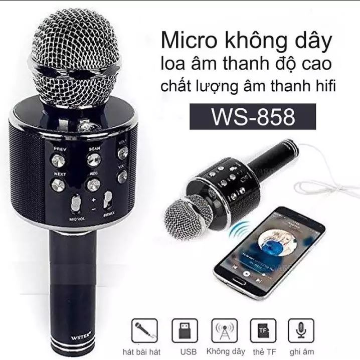 Micro Karaoke WS858 Đa năng Thế hệ MỚI NHẤT - Giao Màu Ngẫu Nhiên