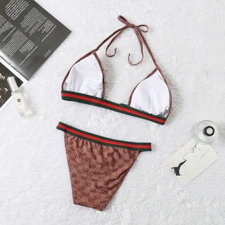 [BKN1024] <BRAND> SET BIKINI GCC ĐEN/NÂU VIỀN ĐỎ KHUY NGỰC