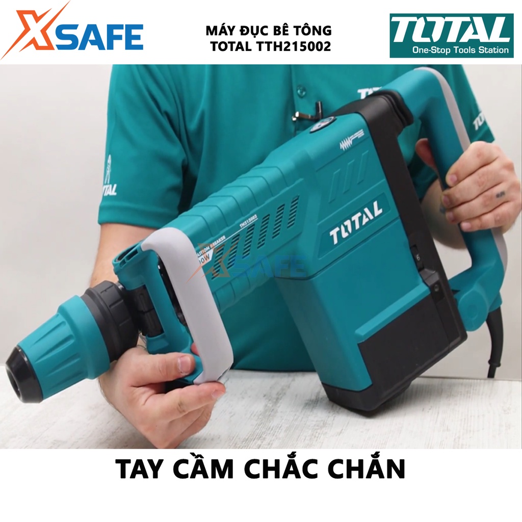 Máy khoan đục bê tông TOTAL TH215002 công suất 1500W, lực va đập 6-25J, kèm 2 mũi đục, có chế độ chống rung