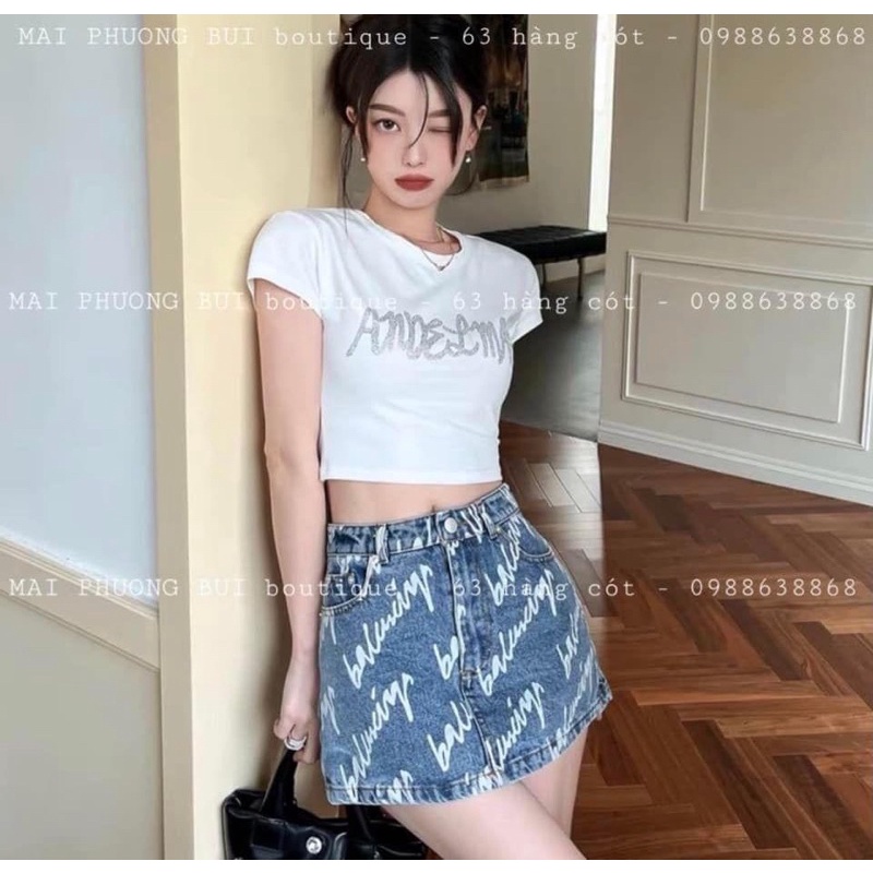 Chân váy jeans balenciaga mai phương bùi