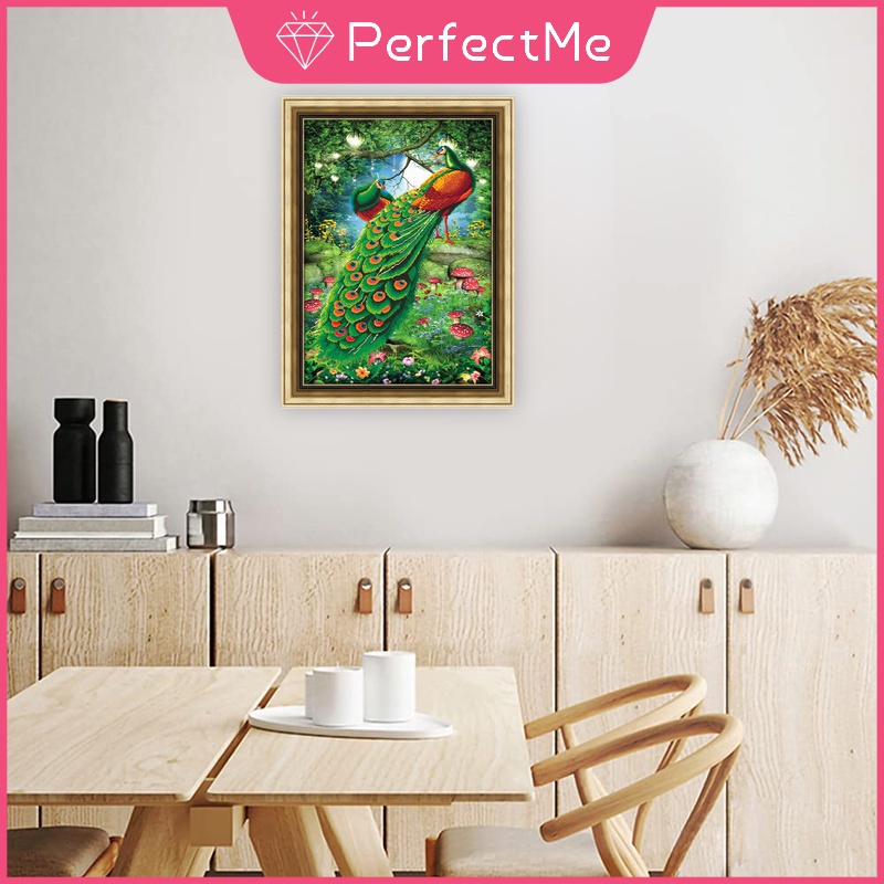 Bộ Tranh Đính Đá 5D Hạt Tròn Tự Làm 30x40cm Hình Chim Công Trang Trí Nhà Cửa