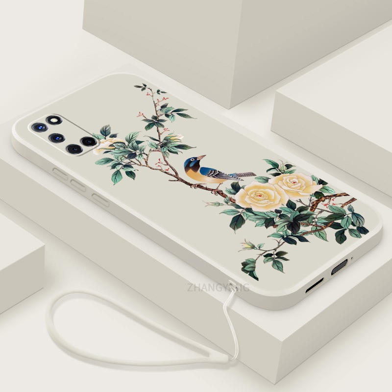 Ốp Điện Thoại TPU Mềm Họa Tiết Hoa Và Chim Có Dây Đeo Cho oppo a52 a92