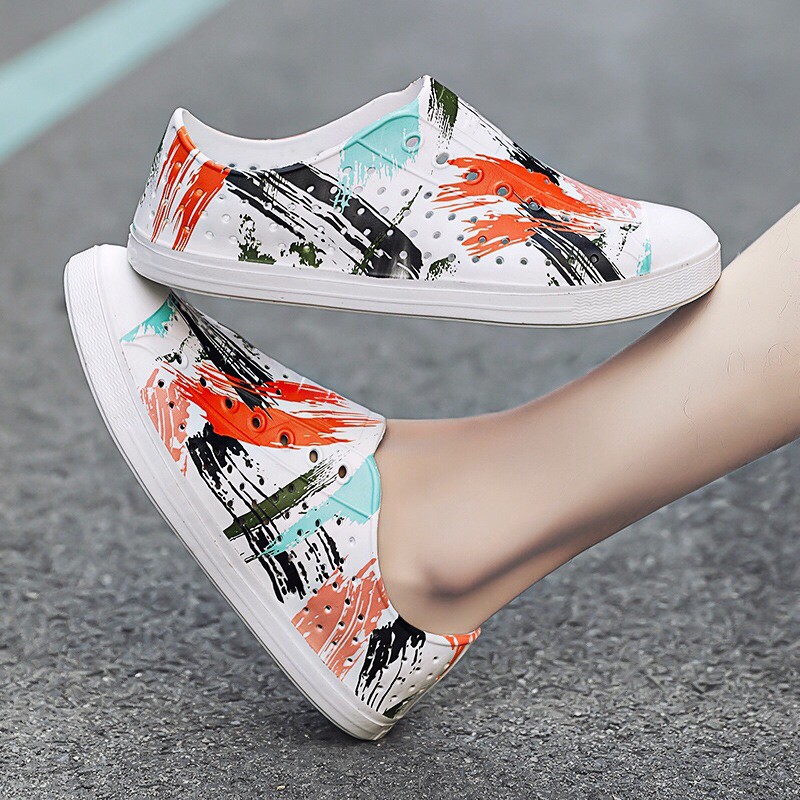 giày nhựa đi mưa native nam nữ họa tiết vệt sơn relax SHINNATIVE19 tặng thêm 2 jibitz, sticker gắn dép native