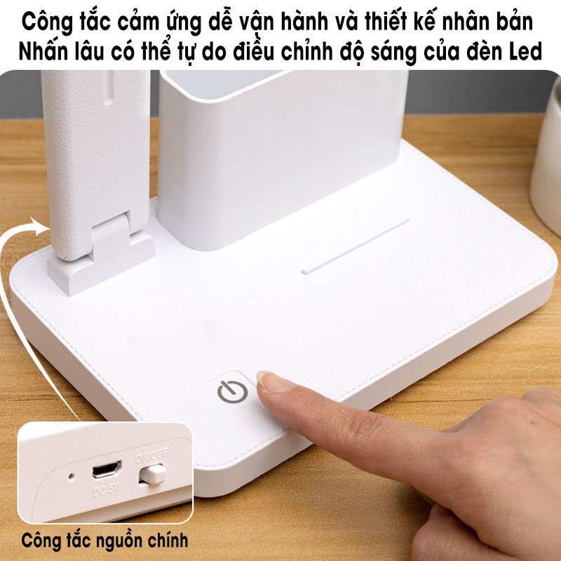 Đèn Học Chống Cận, Đèn Học Để Bàn Có Ống Bút, Sạc Tích Điện Tiện Dụng