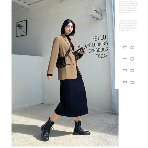 Áo khoác vest hai hàng nút dáng rộng màu cà phê phong cách Hàn Quốc thời trang xuân thu 2021 mới cho nữ | BigBuy360 - bigbuy360.vn