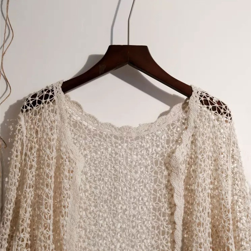 Áo Cardigan Dệt Kim Tay Dài Phối Lưới Mỏng Che Phủ Phía Trước Cho Nữ