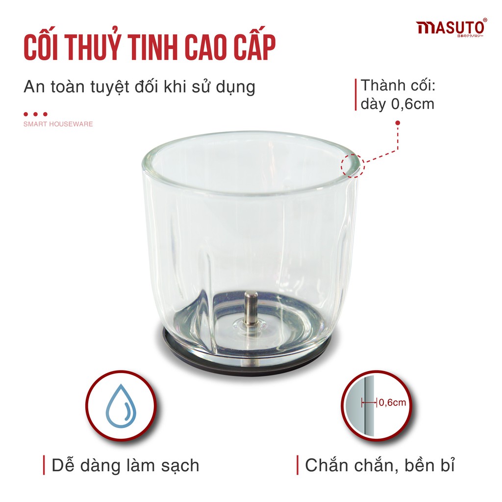 [MUA 1 TẶNG 2] Máy xay sinh tố thực phẩm đa năng Masuto Công Nghệ Nhật Bản Cối Thủy Tinh xay siêu nhuyễn mịn chỉ 10s