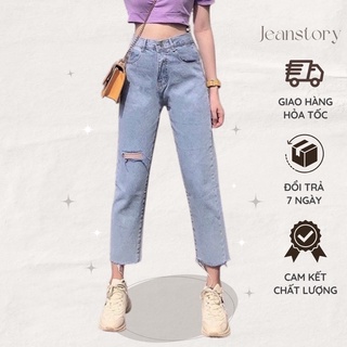 Quần Baggy Jeans Rách Xẻ Xanh Nhạt