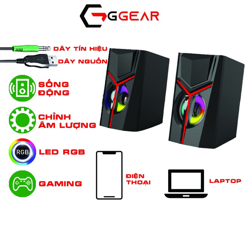 Loa máy tính gaming LED Ggear Bonks DX19 loa vi tính mini để bàn led siêu bass cho laptop pc điện thoại smartphone tv