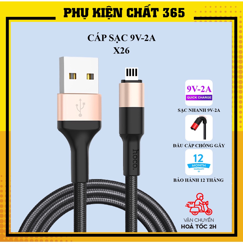 Dây sạc  Hoco X26 2A sạc dây dù dài 1 mét - Sạc nhanh - chống rối - chống đứt - chống gãy gập