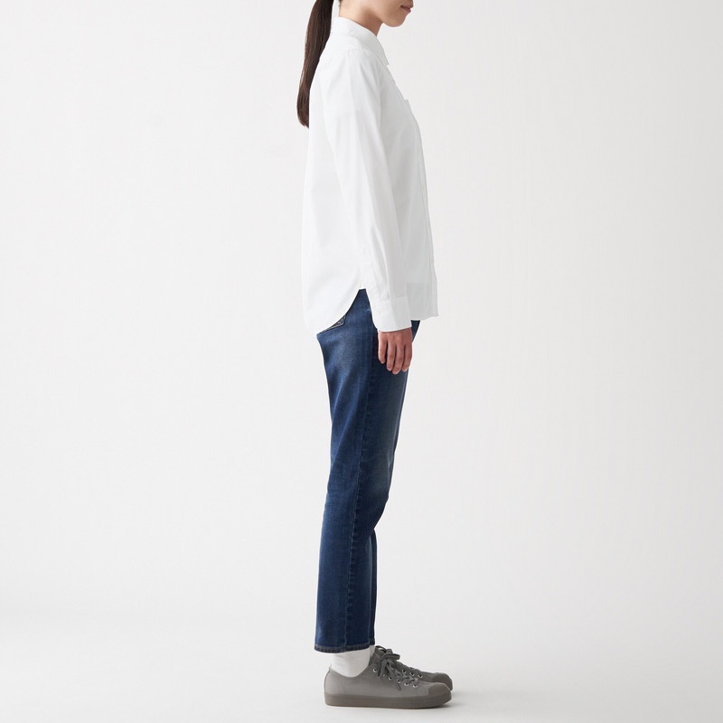 Muji Áo Sơ Mi Nữ Vải Oxford Washed Cổ Cài Nút