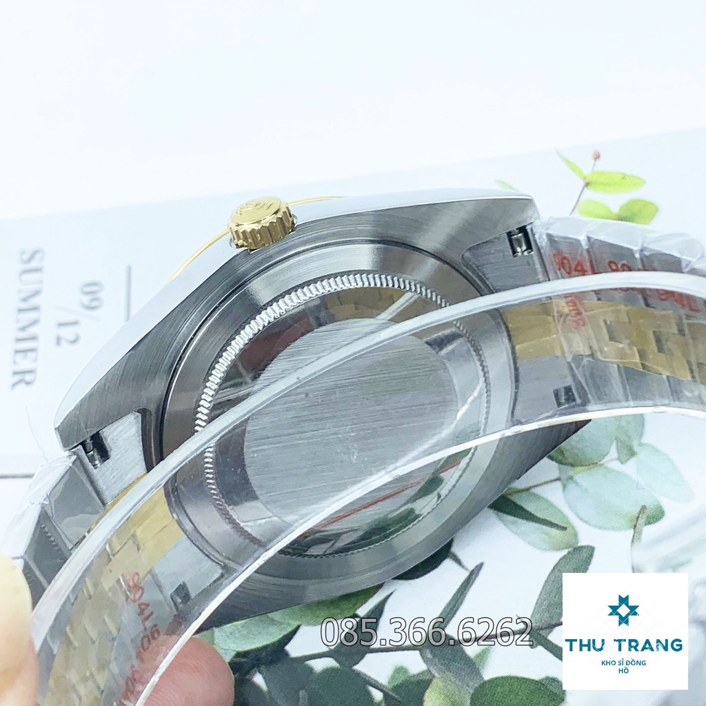 Đồng hồ nam Rolex cơ Automatic máy Nhật mẫu đen viền vàng dây demi cọc số DẠ QUANG- ĐÍNH ĐÁ size 39-40mm