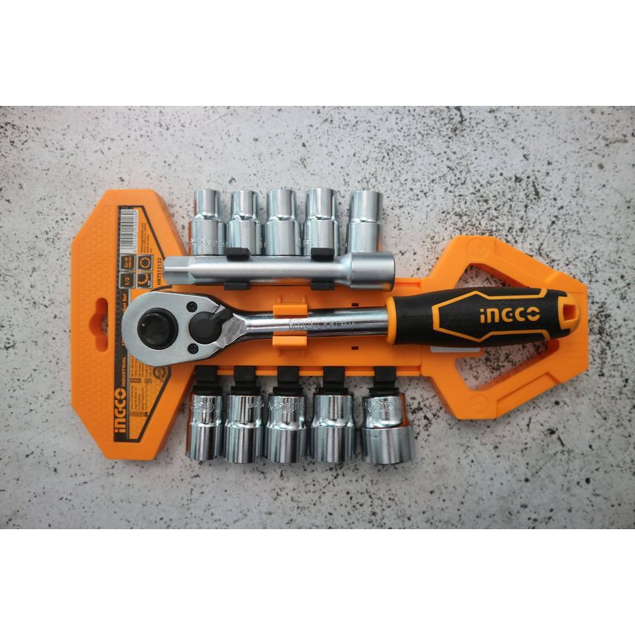 Bộ cờ lê 2 chiều tự động kèm 10 đầu tuýp 1/2" INGCO HKTS12122 bộ cần siết lực 2 chiều thép Cr-V chống rỉ sét, bền cứng