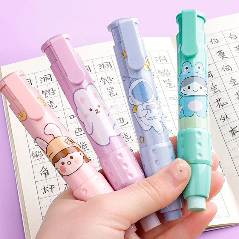 1 Bộ Gôm Tẩy Mềm Hình Hoạt Hình Có Thể Thu Gọn Ruột Thay Thế Cho Học Sinh