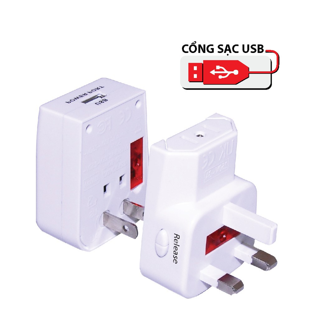 phích cắm điện tiện ích / Freeship từ 150k/ Phích cắm chuyển du lịch (Adapter) Có cổng sạc USB - Điện Quang