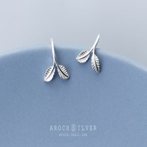 Khuyên tai bạc Ý s925 2 lá E7965 - AROCH Jewelry