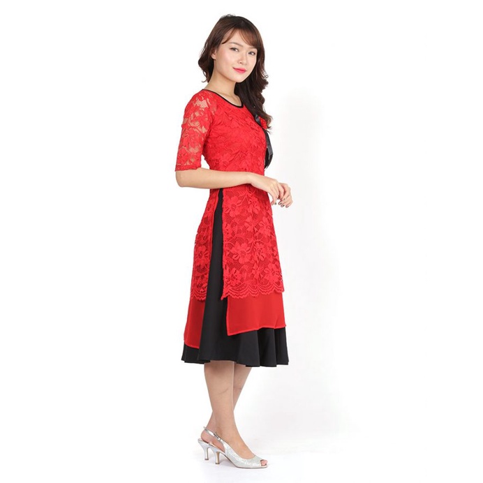 Áo dài ren phối viền 2 tà cao cấp - AD01